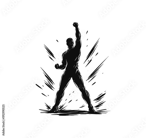 Dynamic silhouette of a triumphant athlete in energetic pose