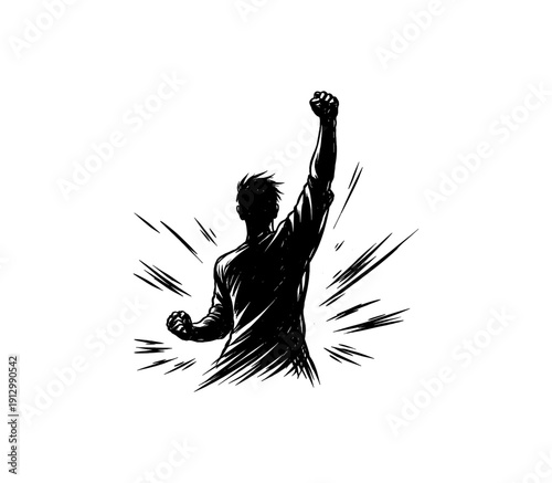 Energetic celebration silhouette of a triumphant person in dynamic pose