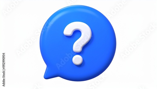 A 3d blue question mark icon symbol on a web button for business faq help and internet support information to ask an interrogation question or find an answer illustration