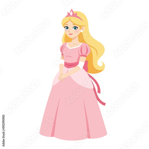 Blonde Princess in Pink Gown and Tiara, Cartoon Style
