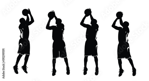 Basketball player shooting free throws with defensive opponent closely guarding him in action sequences
