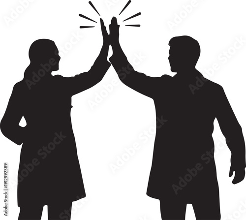 Silhouette of people giving high five teamwork illustration