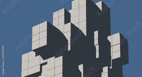 Geometric White Building Facade with Shadows.