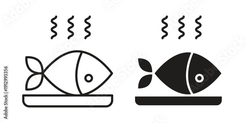 Cooked fish icon symbol vector illustration on white background. Flat design.