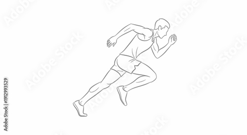 Man Running Fast in Athletic Stance.