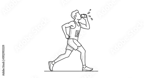 Man Running and Drinking Water.