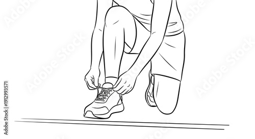 Person Kneeling Down Tying Shoe Laces.