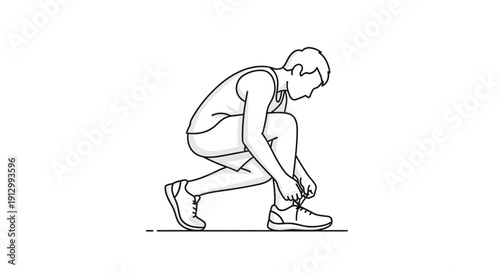 Man tying his running shoe laces.