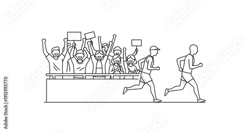 People running with cheering crowd support.