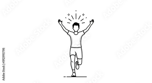 Man Celebrating with Arms Raised High.