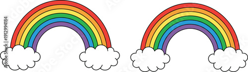 Colorful rainbow and clouds vector set, cute cartoon weather arch symbol collection isolated on white background