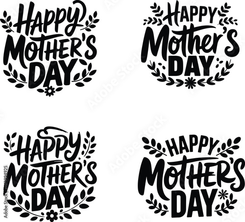 Happy Mother's Day vector calligraphy text with floral ornament