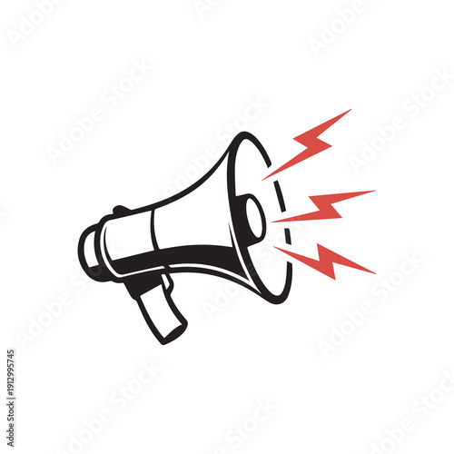 Megaphone emitting loud sound waves in bold graphic design for announcements
