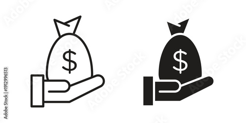 Hand holding a money bag icon symbol vector illustration on white background. Flat design.