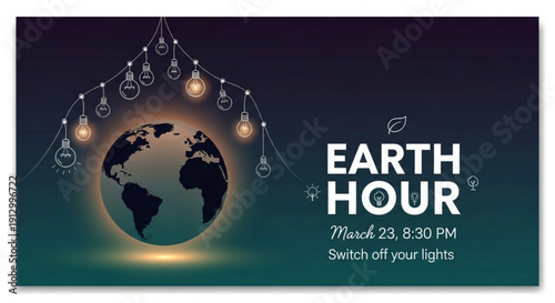 Earth hour event illustration with globe and lights off message for environmental awareness
