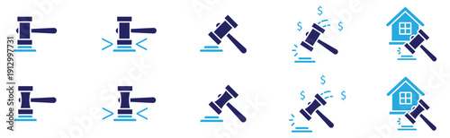 Justice, Auction, and Property Repair Vector Icon Collection
