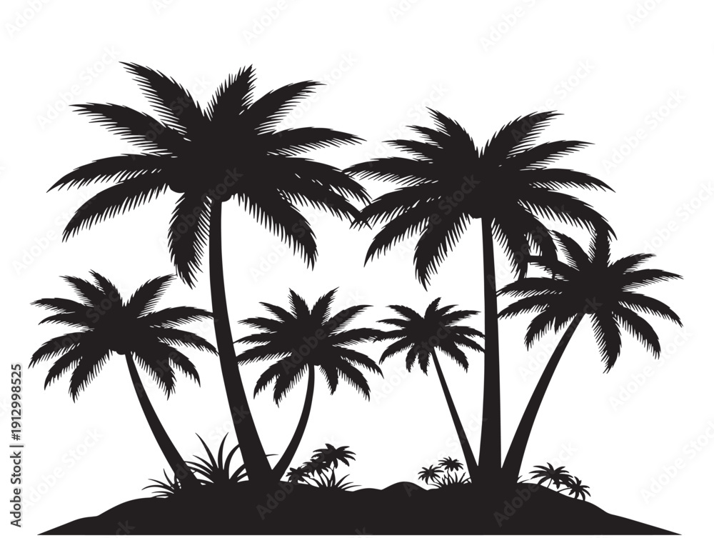 Fototapeta premium Elegant tropical palm tree silhouette with exotic line art design