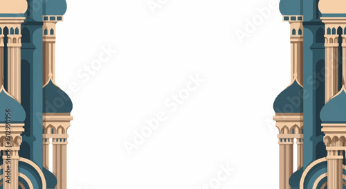 Elegant Islamic Architecture with Ornate Pillars and Domes.