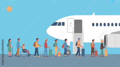 A flat, minimalist illustration of an airport scene with a white commercial airplane on a light blue background (3)_traced