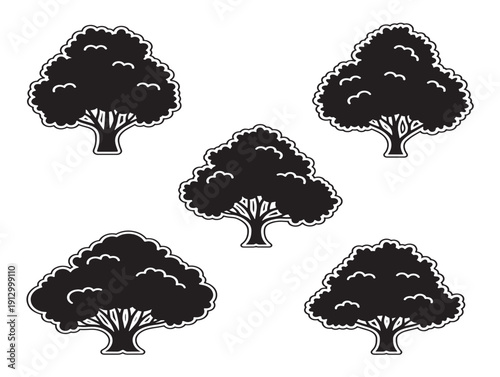 Verdant bushy trees collection silhouette for stunning forest and park designs