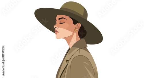 Stylish woman in a sun hat, embracing the tranquil moment and gentle warmth on her face