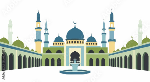 Grand Mosque with Minarets and Dome, Islamic Architecture.