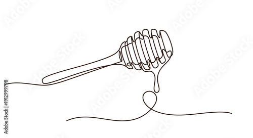 Honey dipper with dripping honey, minimalist line art