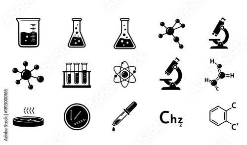Laboratory Chemistry Icons Black Science Research Vector Set