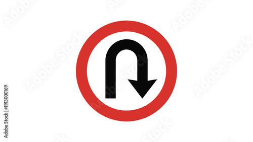 no u turn traffic prohibition sign with red circle and black u turn arrow isolated road safety symbol for driving restriction warning