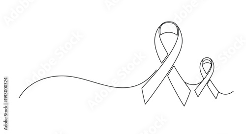 Continuous line drawing of two cancer awareness ribbons