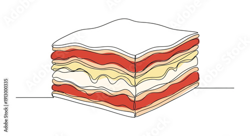 One line illustration of a slice of lasagna