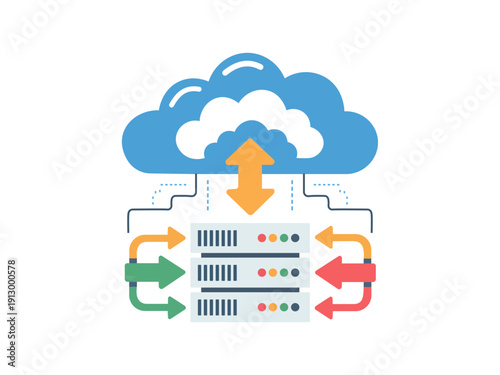 Cloud Computing Data Server Network – Cloud Storage and Data Transfer Vector Illustration