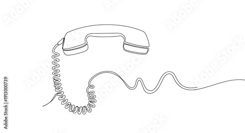 Old-fashioned telephone handset with coiled cord, line drawing