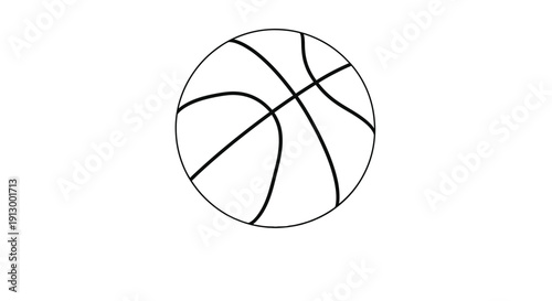 Simple black and white line art drawing of a traditional basketball resting on a clean white surface