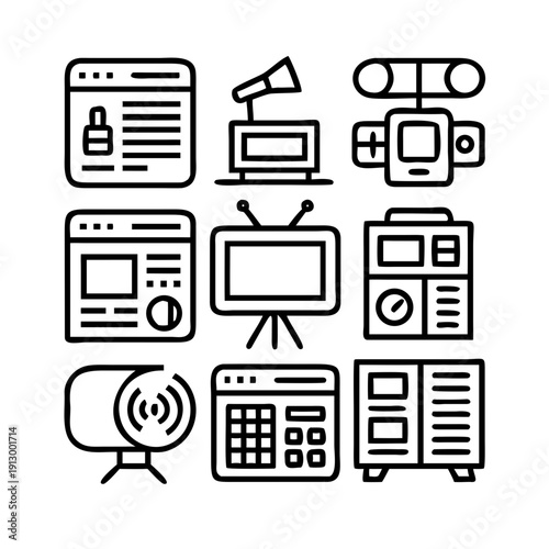 Modern technology and media icons for business and communication needs