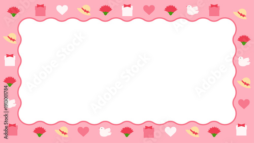 母の日モチーフ　なみなみイラストフレーム　横長