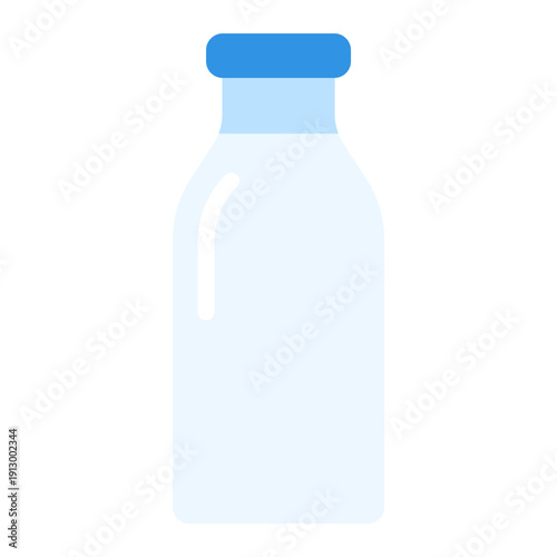 Flat illustration of a classic milk bottle with white liquid inside. Perfect for dairy themes, breakfast visuals, food packaging, and beverage designs.