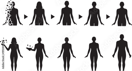Silhouette of woman transformation and self improvement concept