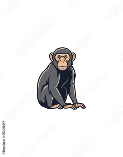 Cartoon chimpanzee sitting isolated on black background