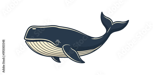 Cartoon depiction of a whale swimming marine mammal isolated on black background