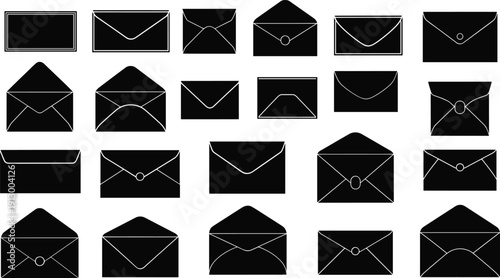 Envelope silhouette collection, mail icon vector, letter design art, postal symbol illustration, communication graphic element, sealed message decorative set