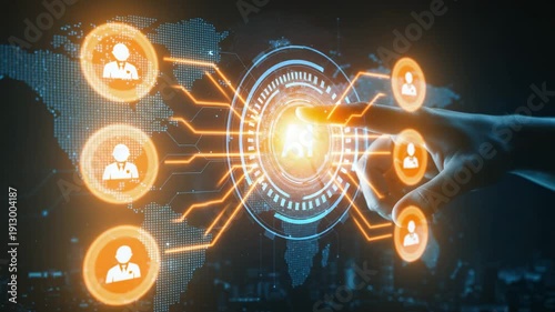 Futuristic Digital Interface with Glowing Network Connections and Medical