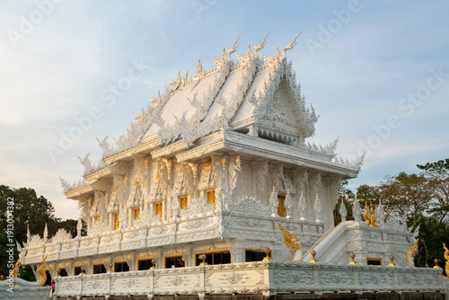 Wat Kanan white temple in Phuket, Thailand. New Buddhist temple in Phuket, located in Thalang. Tourist attractions in Thailand.