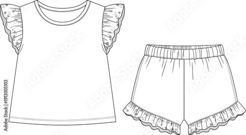 Black and white of ruffled shirt and shorts clothing ruffles