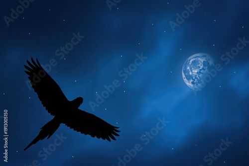 Majestic bird soaring past a moonlit earth in the starry cosmos