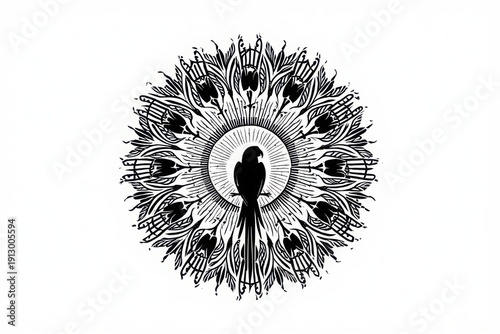 Silhouette of a person amidst a burst of intricate lines forming a radiant pattern.