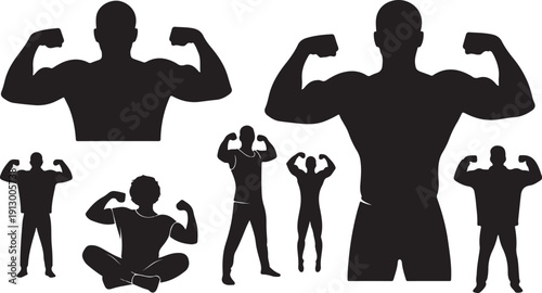 Silhouettes of people showing off their muscles and strength