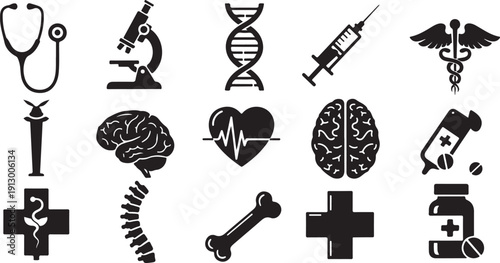 Medical symbols and icons for healthcare and medicine concepts