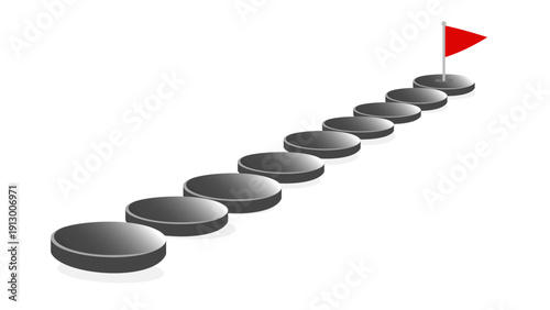 A series of gray stepping stones leading to a red flag