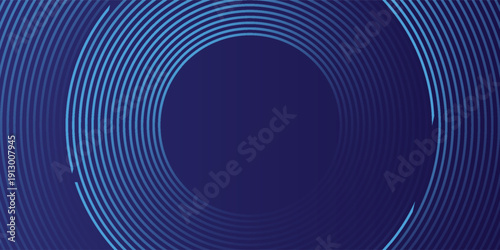 Abstract blue glowing geometric lines on dark blue background. Modern shiny blue circle lines pattern. Futuristic technology concept. Suit for cover, poster, banner, brochure, header, website
